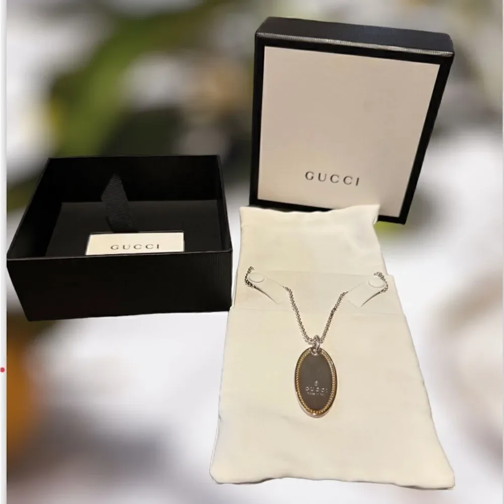 GUCCI VINTAGE NECKLACE SILVER GOLD - Picture 3 of 6